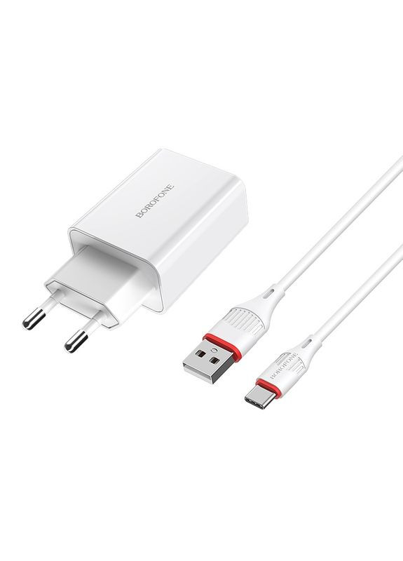 Мережевий зарядний пристрій single port QC3.0 charger set(Type-C) 18W White Borofone BA21A Long journey (368697958)