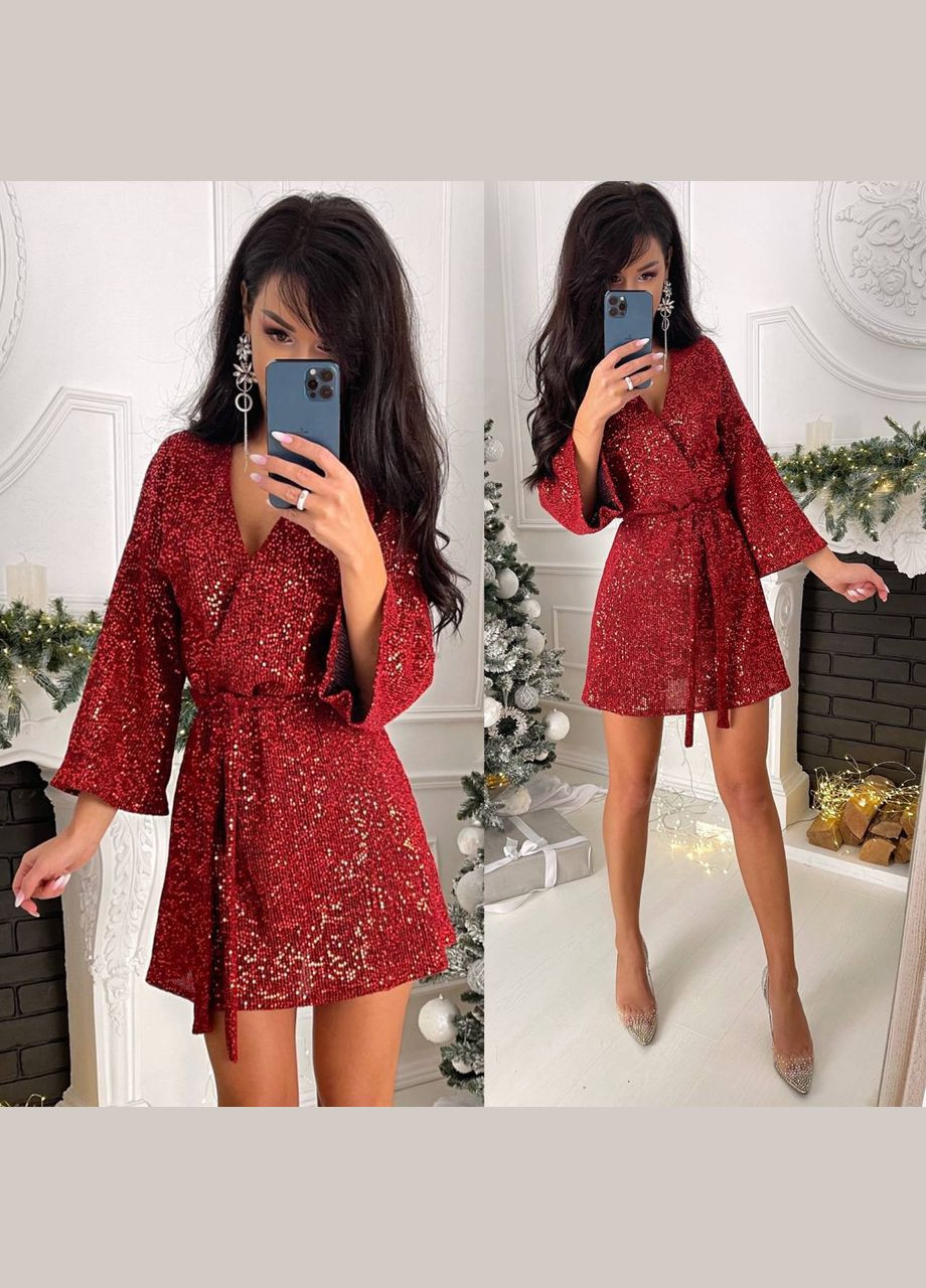 Красное праздничный, вечернее светящееся платье мини Vakko однотонное