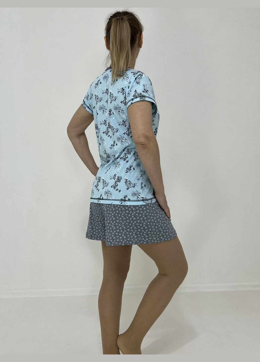 Голубая всесезон женский домашний комплект юлия (футболка + шорты) 58-60 голубой 58303006-3 Triko