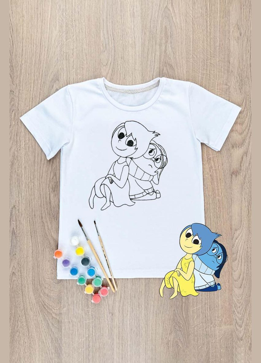 Біла літня футболка-розмальовка дитяча радість та смуток No Brand