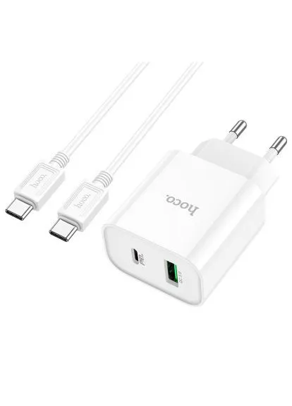 Зарядний пристрій C80A Plus Rapido PD20W+QC3.0 charger set(C to C) White (6931474779908) Hoco C80A Plus Rapido PD20W+QC3.0 charger set(C to C) W (370891950)