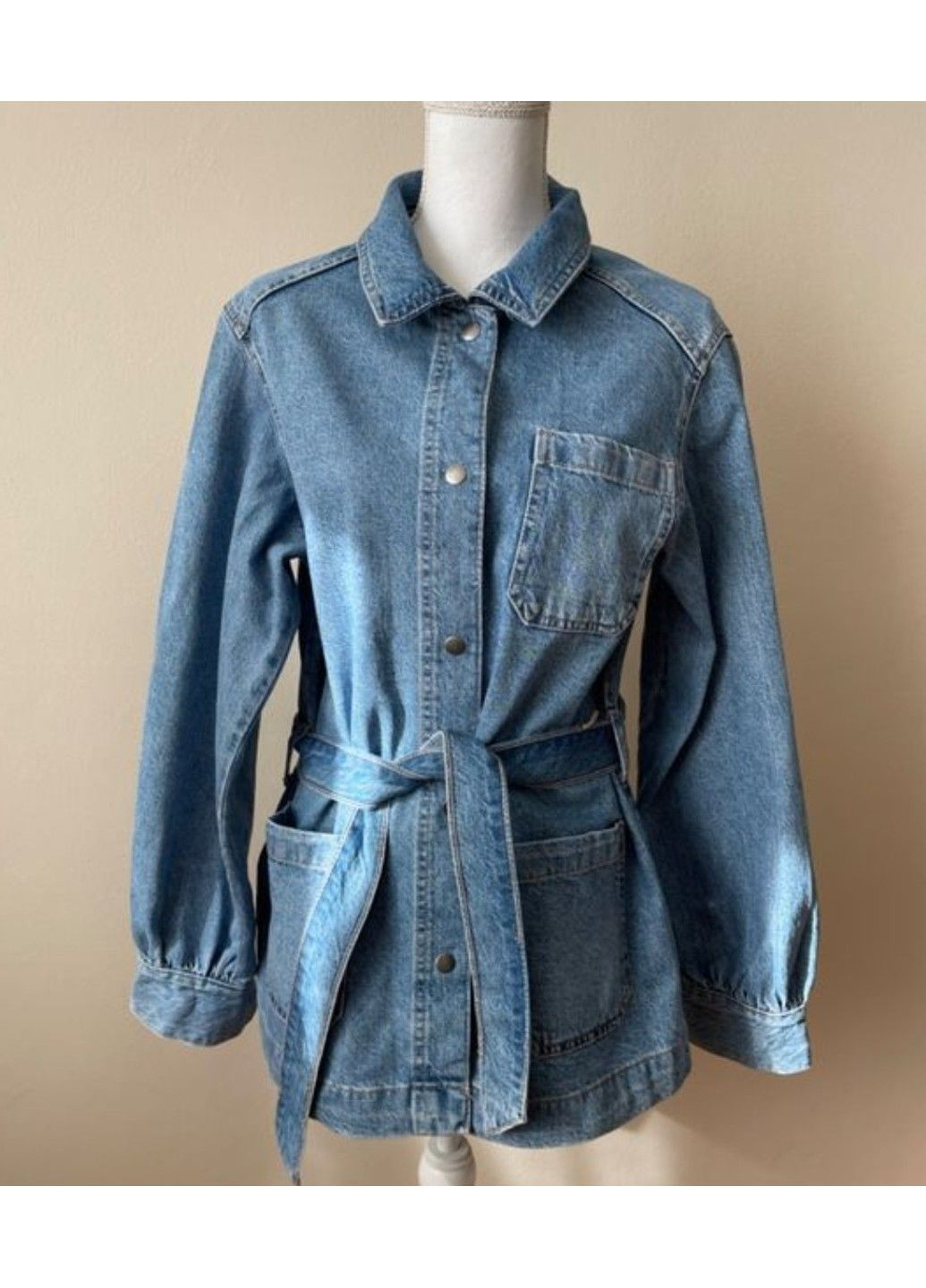 Синя демісезонна жіноча універсальна джинсова куртка під пояс (57702) m синя M&S