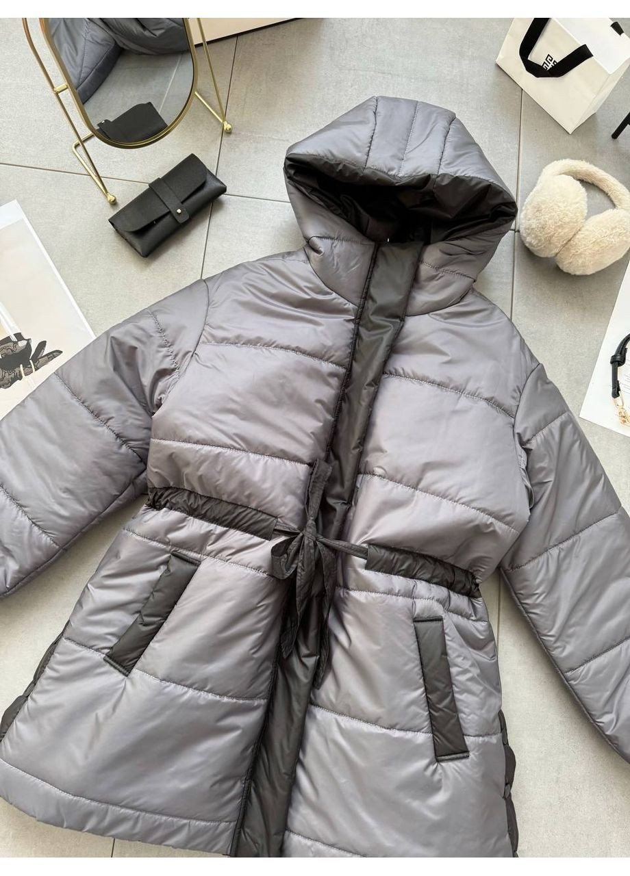 Серая зимняя женская зимняя куртка куртка-пальто No Brand