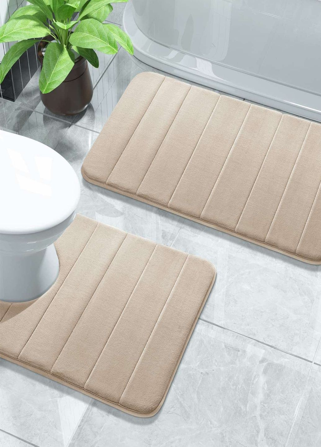 Набор ковриков для ванной и туалета с эффектом памяти 2 шт (50 х 80 см и U-образный 50 х 50 см) Бежевый Aquarius (281327202)