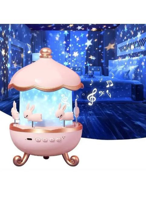 Дитячий музичний Bluetooth нічникпроектор “Карусель із зайчатами” з акумулятором 1200 мАг No Brand - (365655667)
