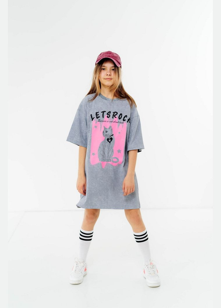 Світло-сіра сукня-футболка для дівчат 03-2961-154н 140 см Авекстекс (331622628)