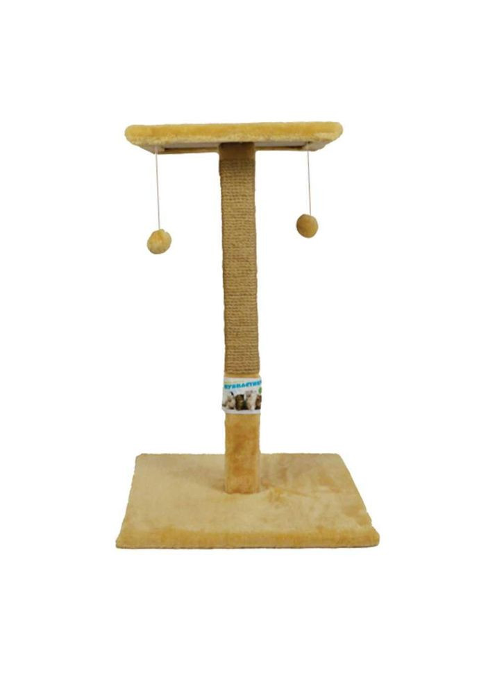 Когтеточка А-1 драпак великий стовпчик на підставці з полицею Пухнастики бежева (джут) 75*45 см No Brand (326068333)
