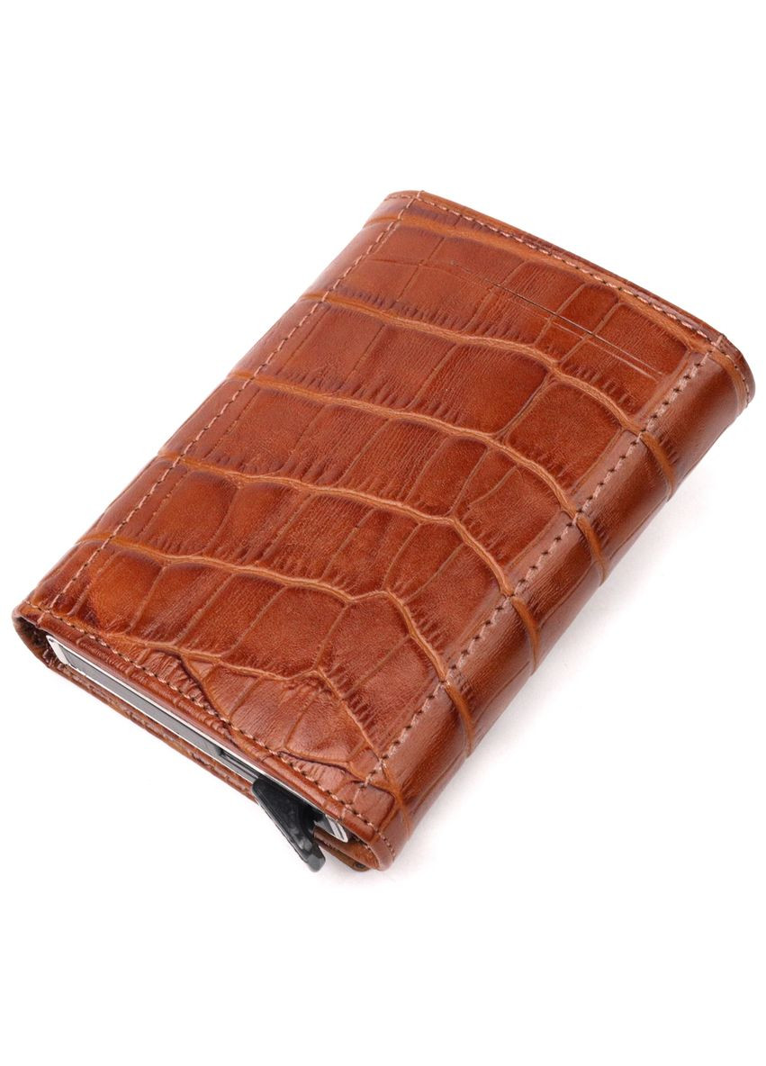 Картхолдер из натуральной кожи под крокодила с отделением для денег и карт коричневый (sku_20986) No Brand (330012753)