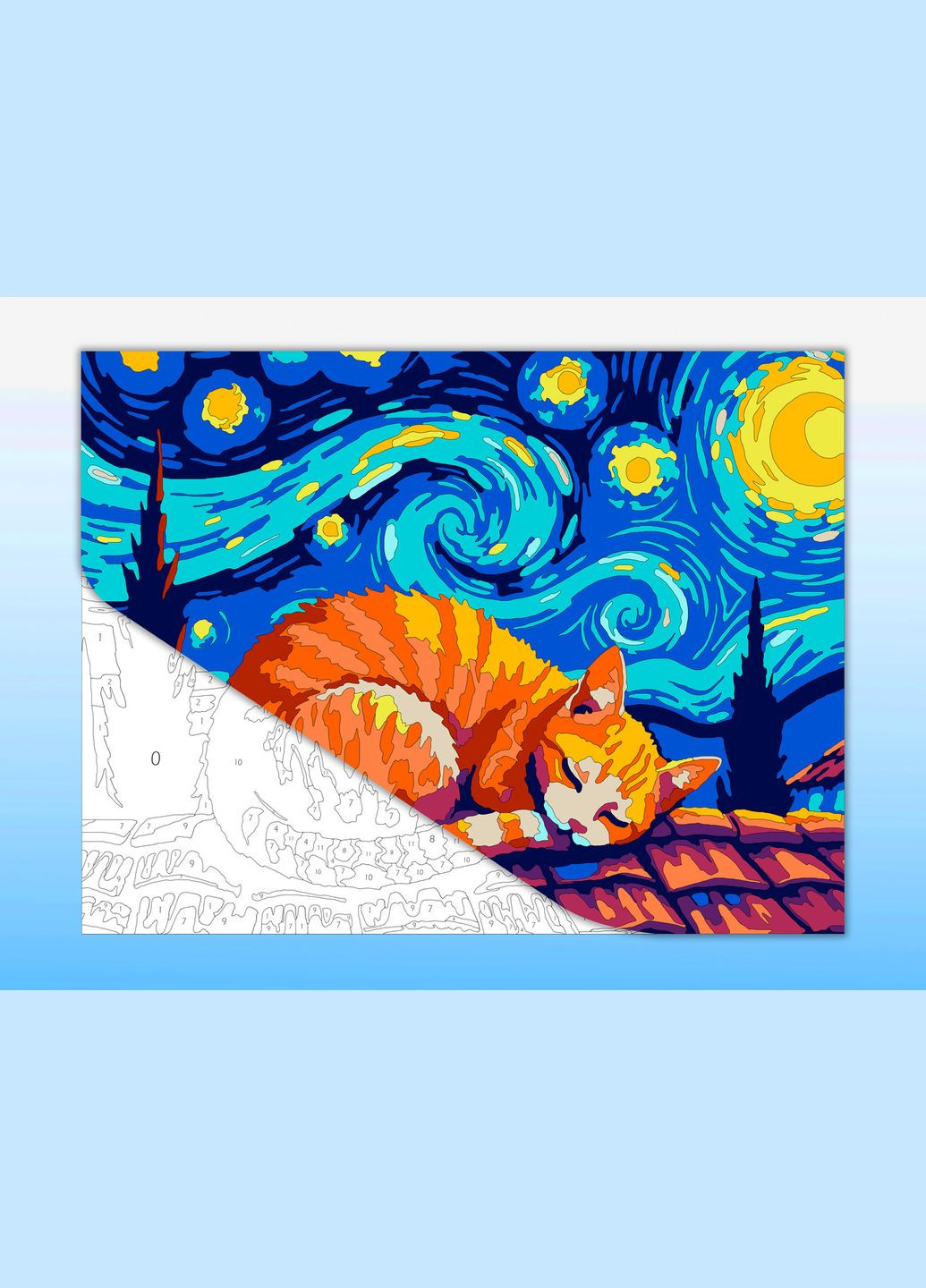 Розмальовка антистрес для дорослих картина "Кіт Ван Гога" для малювання олівцями, фарбами, маркерами А4 No Brand (331163203)