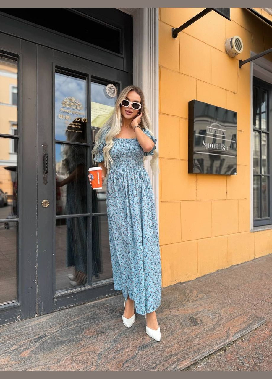 Светло-голубое повседневный, вечернее, кэжуал женское платье FINO Mode в горошек