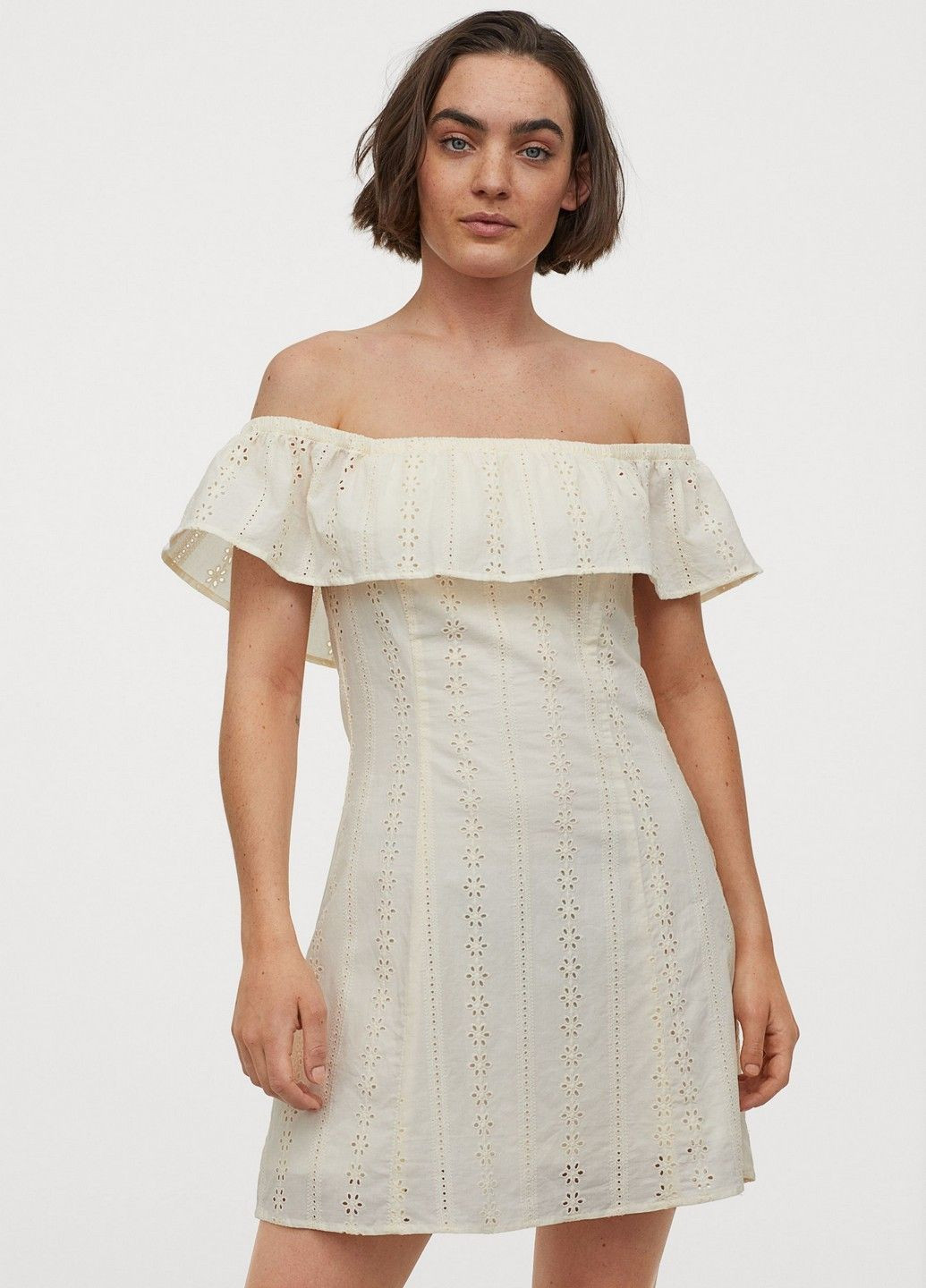 Молочное кэжуал платье H&M однотонное