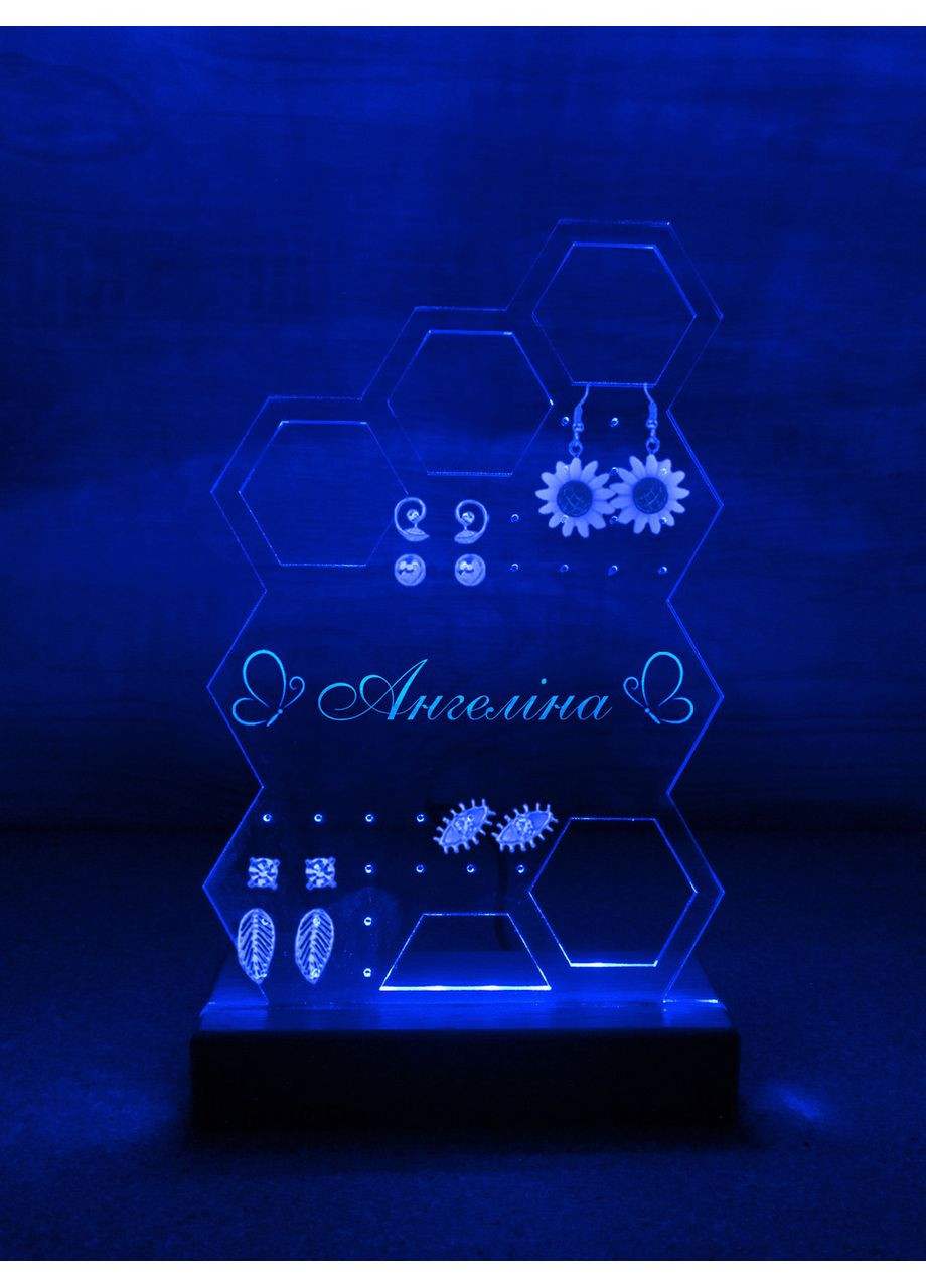 Органайзер с подсветкой для серьг Соты. Ангелина (дизайн 31.7, чёрное основание) Creative (355395217)