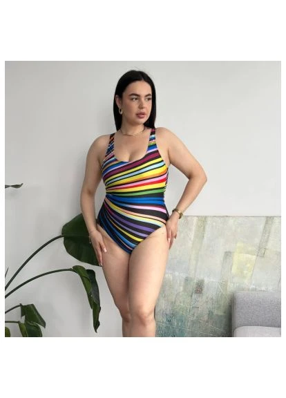 Комбінований демісезонний яскравий суцільний купальник plus size No Brand
