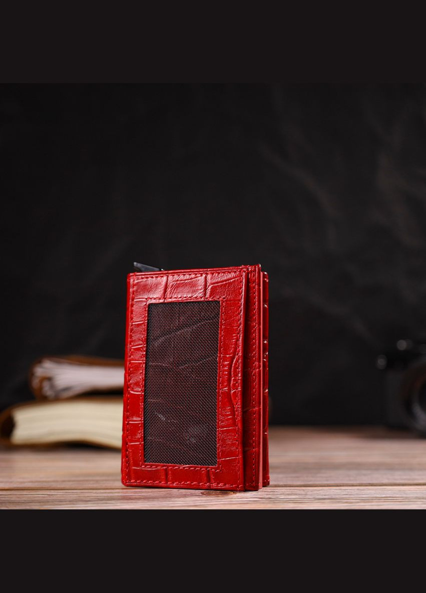 Жіночий картхолдер у три складання з автоматичним механізмом з натуральної шкіри з тисненням під крокодила 21929 Canpellini (331908163)