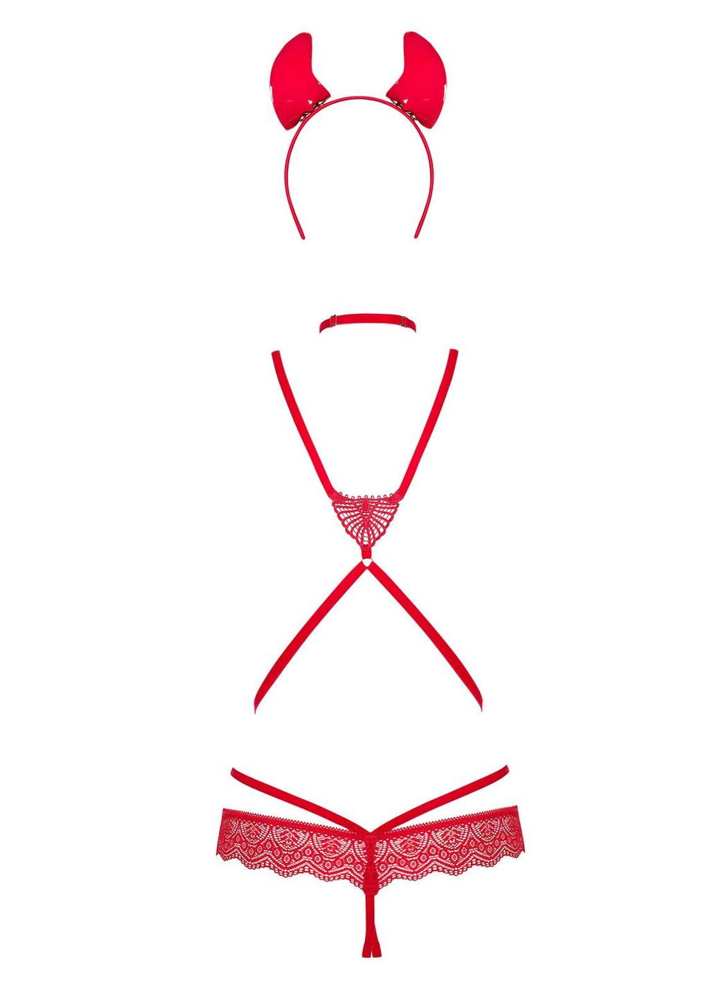 Еротичний костюм чортика зі стреп Evilia teddy червоний - CherryLove Obsessive (282965973)