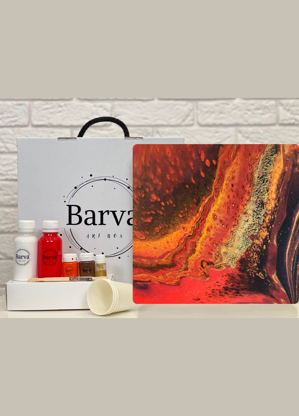 Подарунковий набір для створення картини у техніці абстрактного живопису рідкий акрил Палітра "Марс". Квадрат 30 см Barva (315891048)
