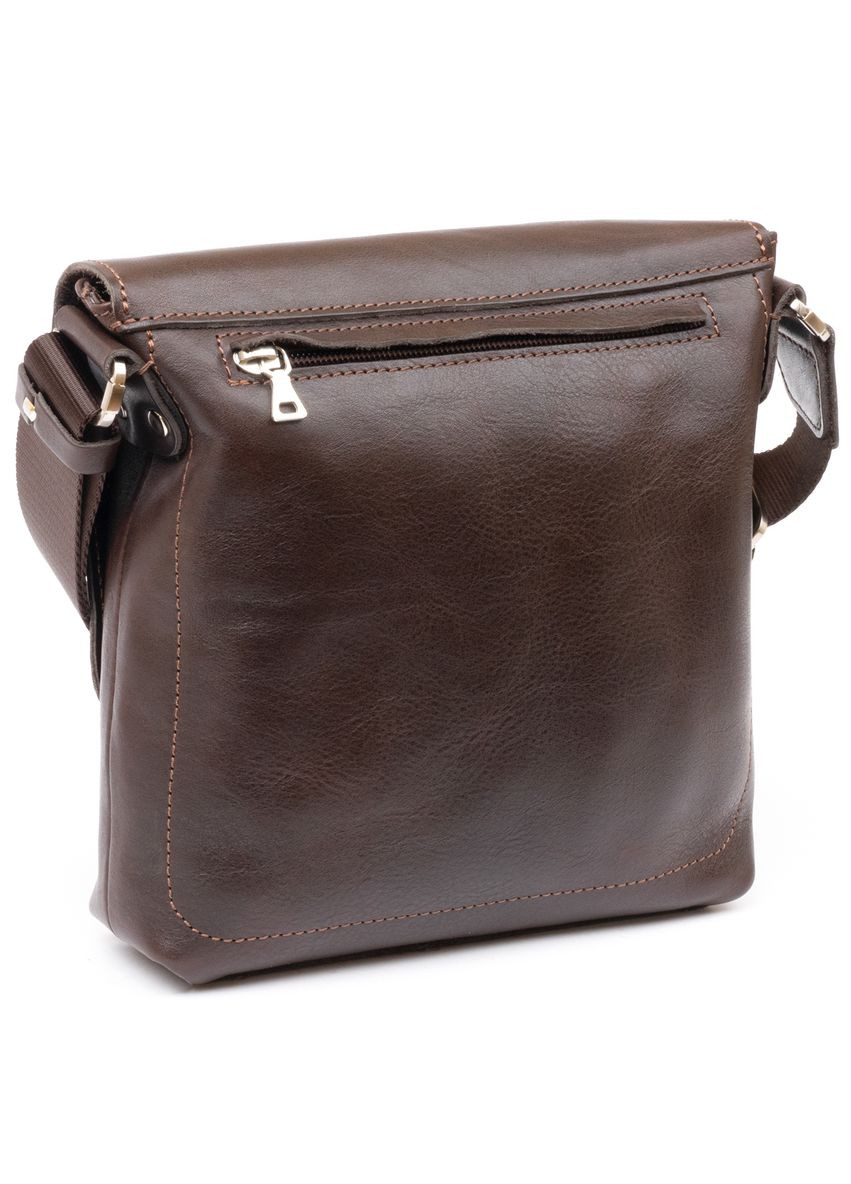 Чоловіча сумка через плече шоколадна крос боді в гладкій італійській шкірі 11334 Grande Pelle (329197268)