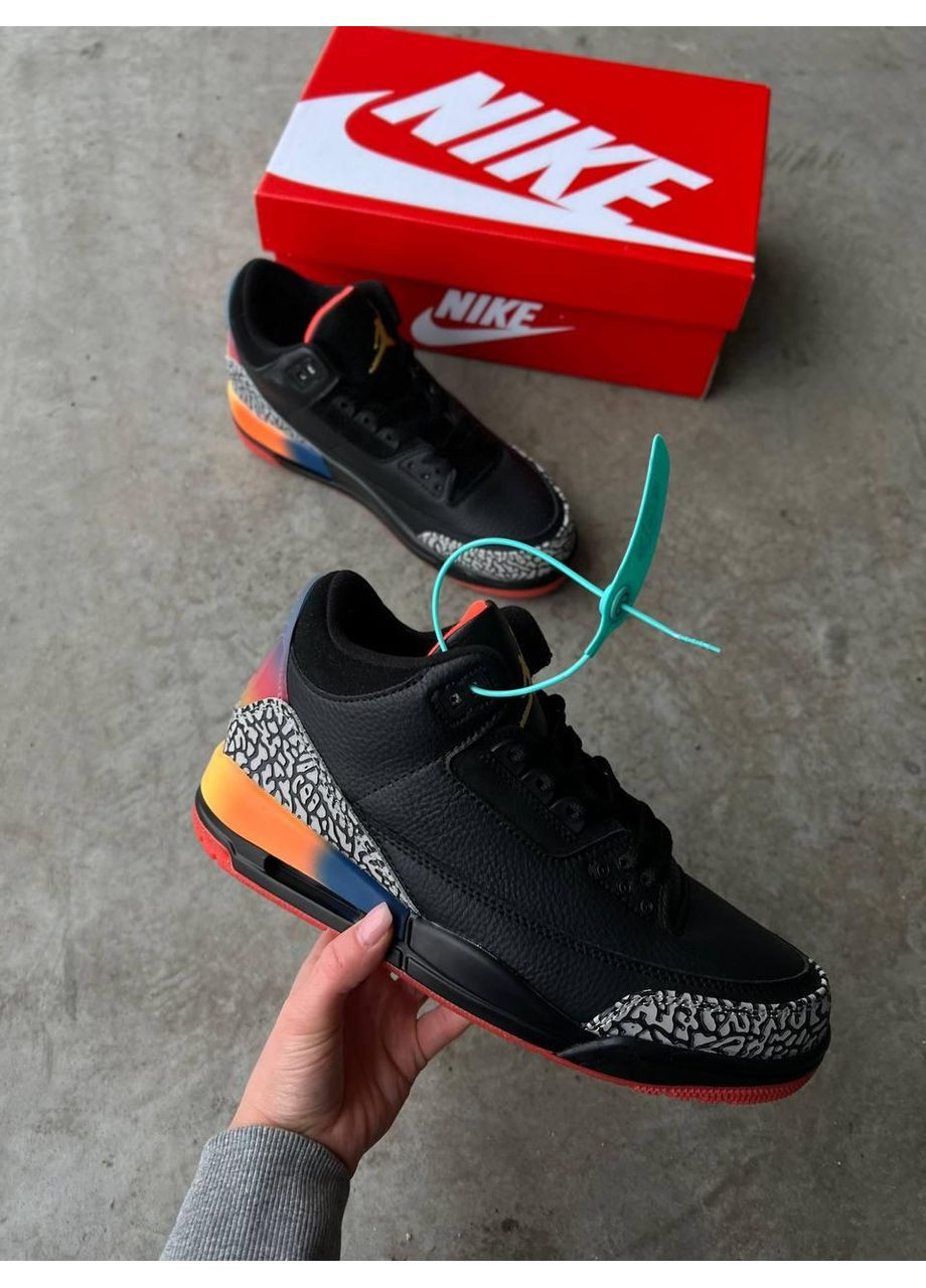 Чорні Осінні кросівки чоловічі nike air jordan 3 black orange найк аір джордан No Brand