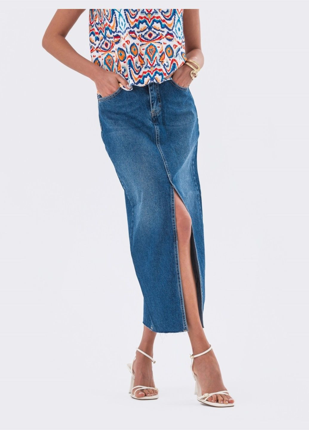 синя спідниця з джинсу з високим розрізом спереду Dressa (293595651)