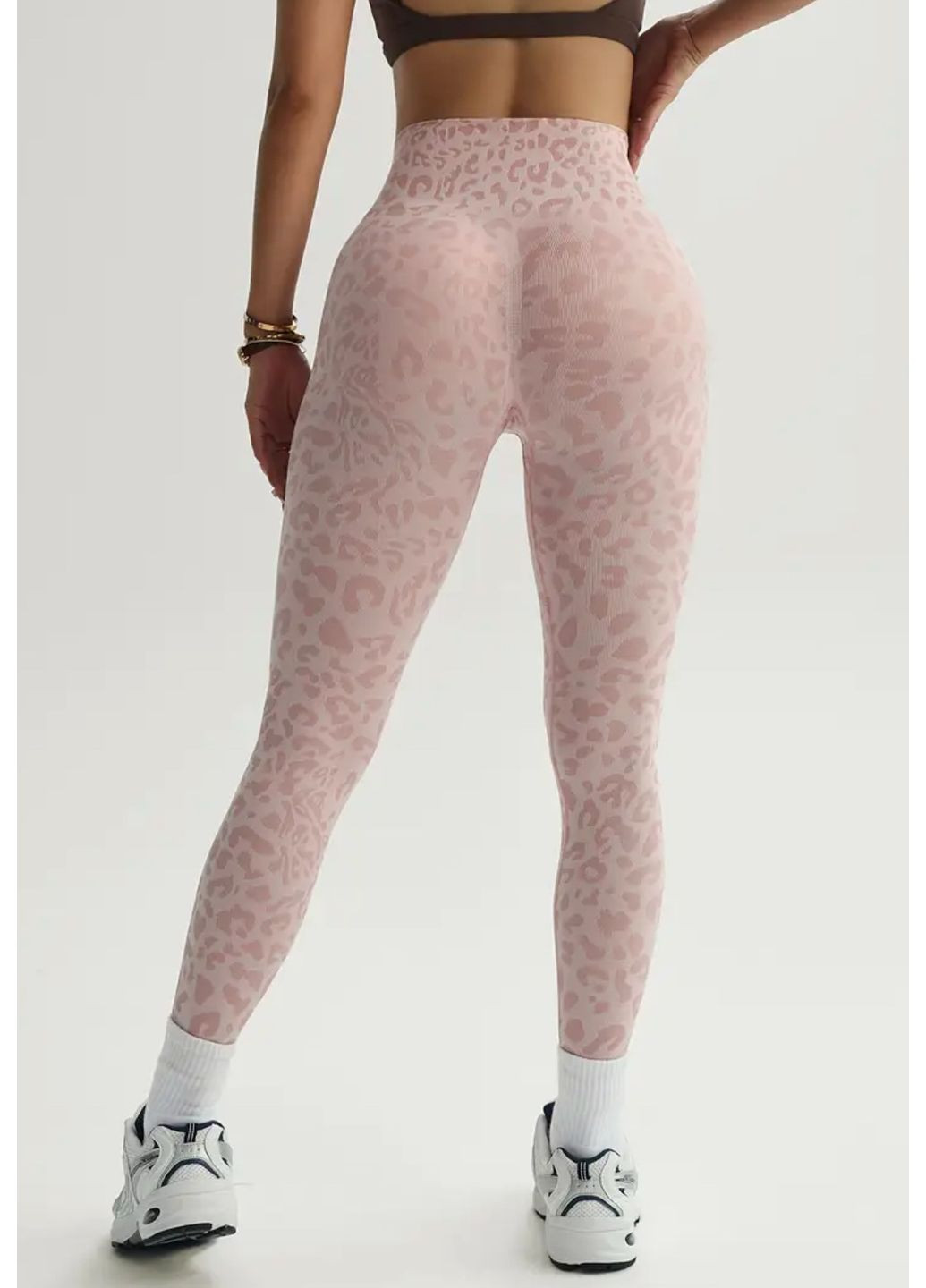 Розовые женские спортивные леггинсы (лосины) леопард принт для фитнеса и йоги No Brand