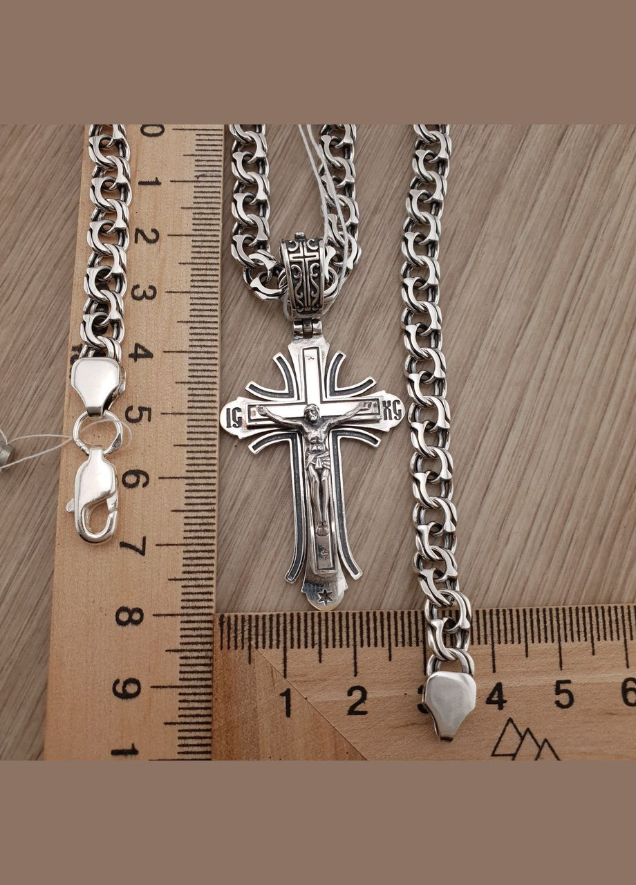 Комплект! Чоловіча масивна срібний ланцюжок і хрестик. Бісмарк і хрест 925 проби см ZLATO (277979722)