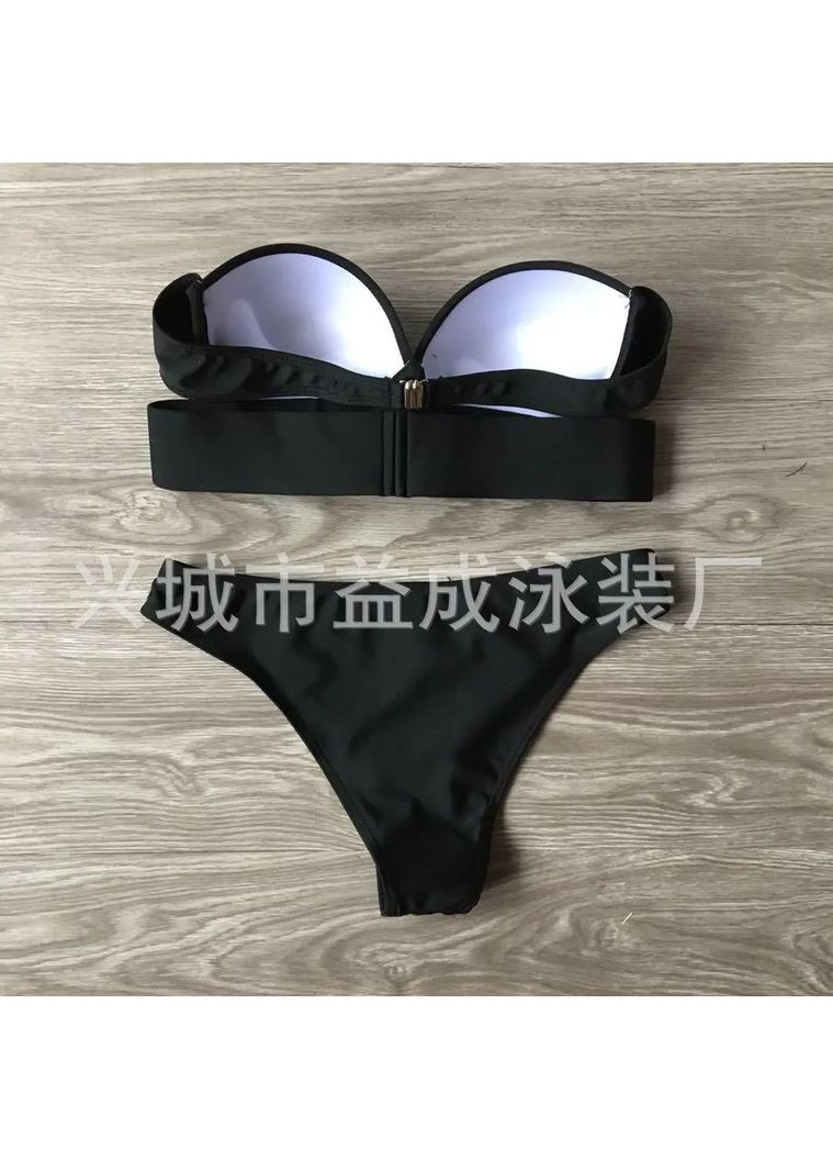 Черный летний раздельный купальник с пушапом без бретелек. раздельный купальник из элестана двойка черный, m China