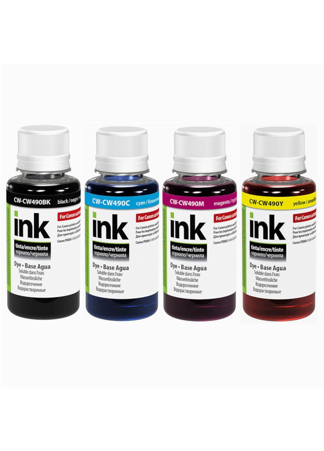 Комплект чернил Canon GI-490 для G1400/G2400/G3400, 4x100 мл, краска для принтера Colorway (355267335)