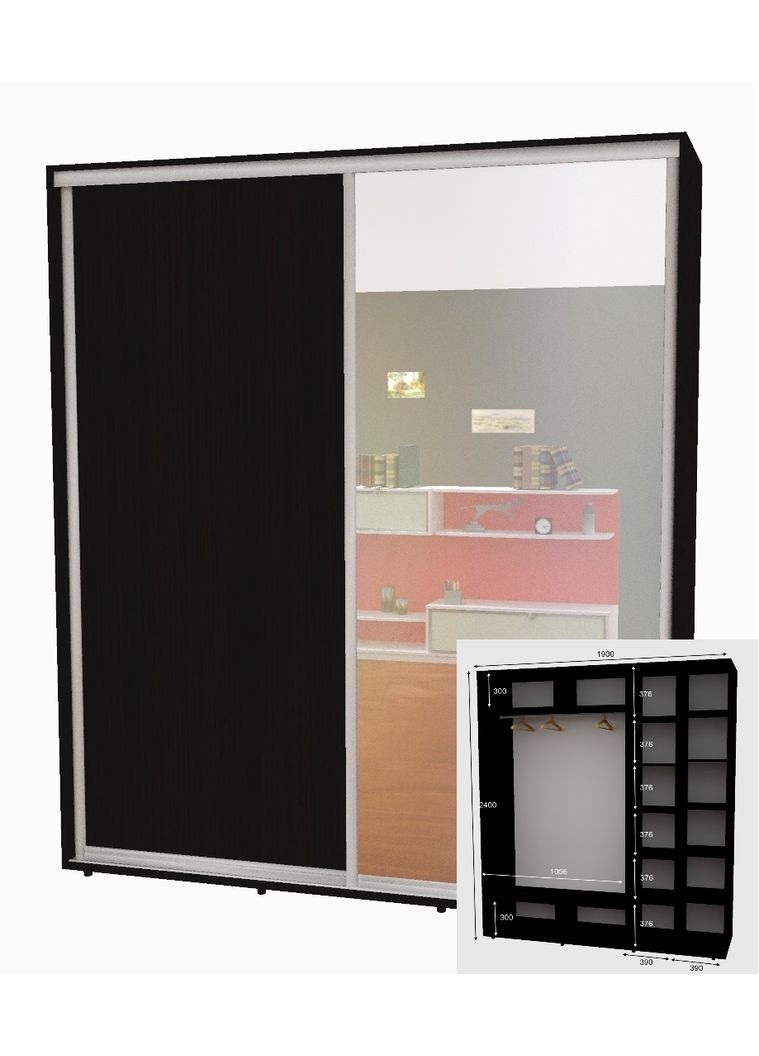 Шафа-купе дводверна 200*60*250 см Венге Магія 2 двері ДСП + Дзеркало Алекса (360431486)