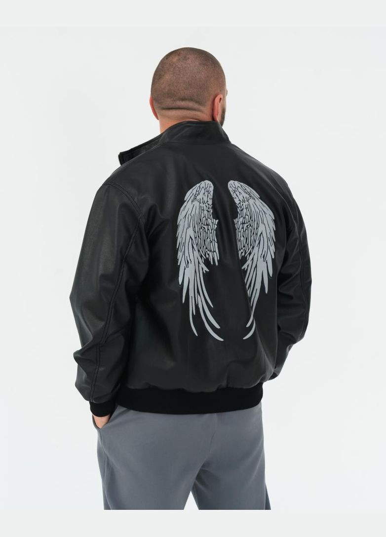 Комбинированная демисезонная мужская кожаная куртка из экокожи черного цвета. No Brand