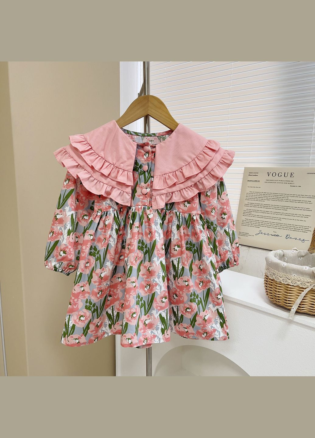 Рожева сукня дитяча з комірцем та квітковим принтом ( 130см) (13946) Qoopixie (290704443)