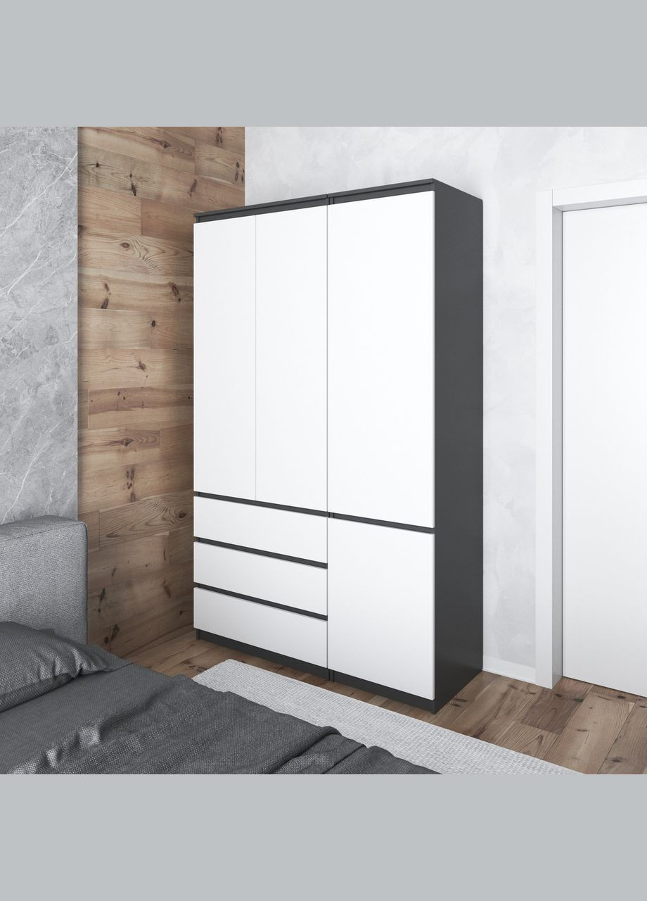 Шкаф для одежды в спальню с 3 шухлядами, штангой и полками, без ручек R9+R22 VAYS (373034350)