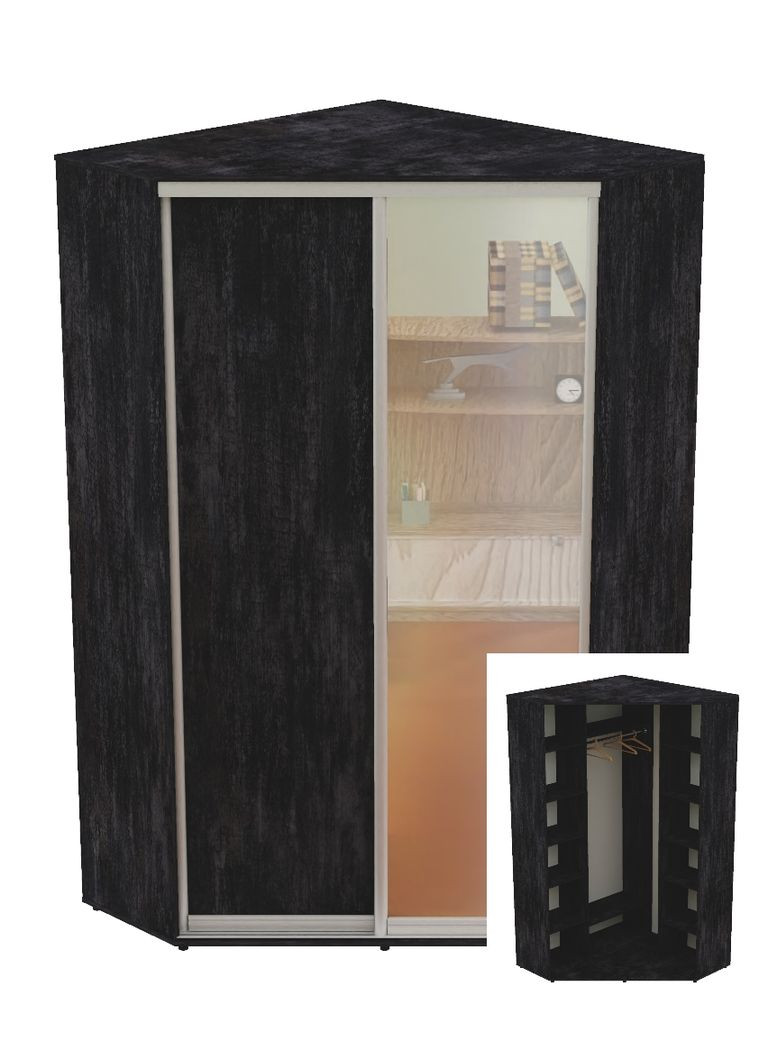 Шкаф-купе двухдверный угловой 130*130*230 Бетон темный ДСП/Зеркало Угол-3 Алекса (360458643)