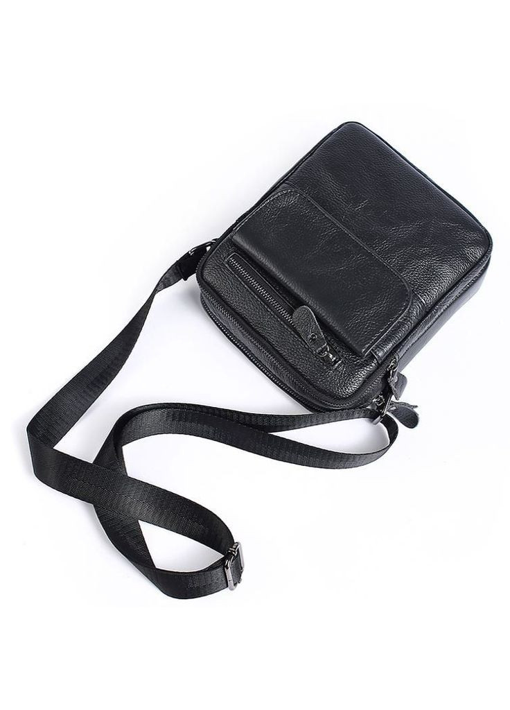 Сумка чоловіча через плече шкіряна зерниста 14704 Чорна Vintage (302007991)