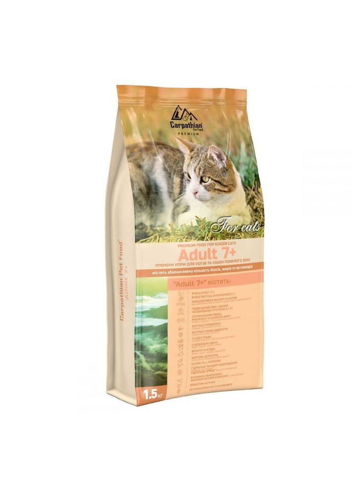 Adult 7+ Сухий корм для кішок похилого віку, 1.5 кг (40930) Carpathian Pet Food (278309329)