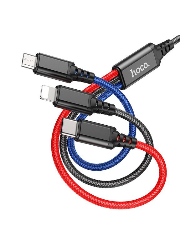 Кабель 3в1 Lightning/Micro-USB/Type-C 3-in-1 Combo X76 |1 м| Чорний Hoco (337350767)