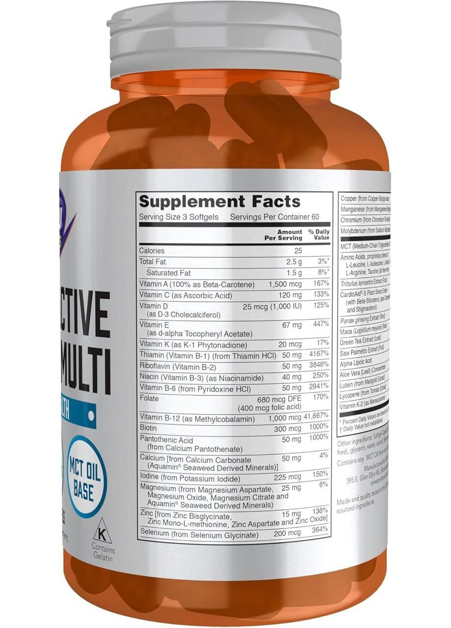 NOW MEN'S ACTIVE SPORTS MULTI мультикомплекс для чоловіків у м'яких капсулах №180 Now Foods (346086770)