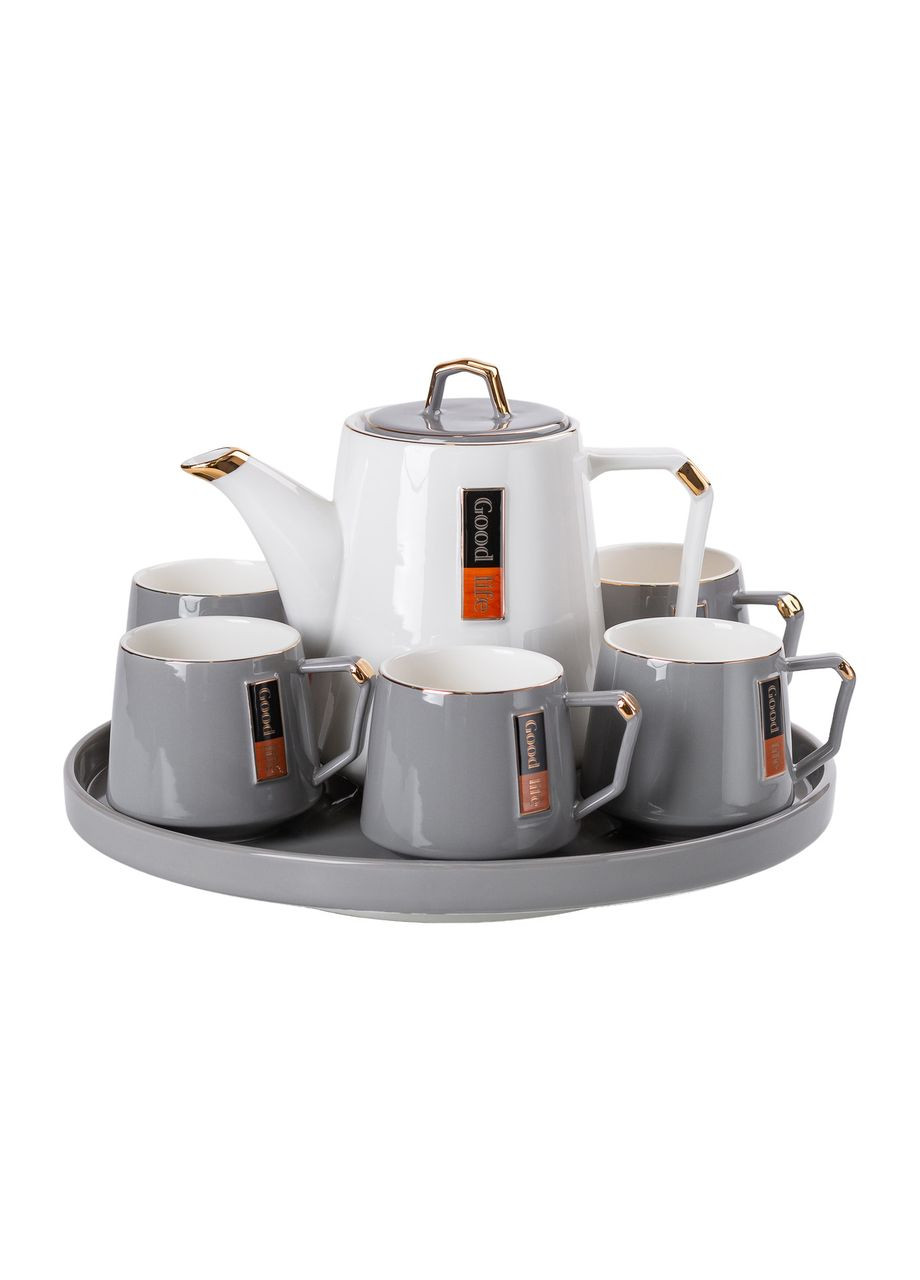 Чайный сервиз на 6 персон с керамической подставкой, серый HP-15-26 Jooki (358705982)