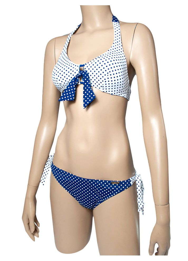 Белый летний раздельный купальник халтер с мягкой треугольной чашкой в горошек модель 0005 арт.20769 Rivage Line