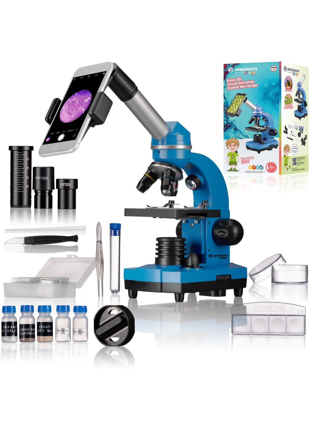 Микроскоп Junior Biolux SEL 40x-1600x Blue с адаптером для смартфона (8855600WXH000) Bresser (346533589)