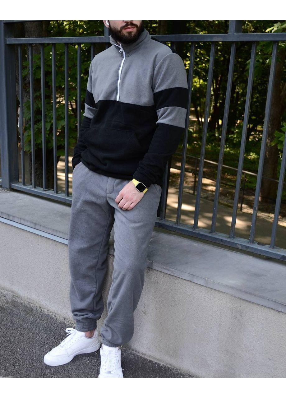 Графитовый зимний костюм мужской теплый флис двухсторонний No Brand