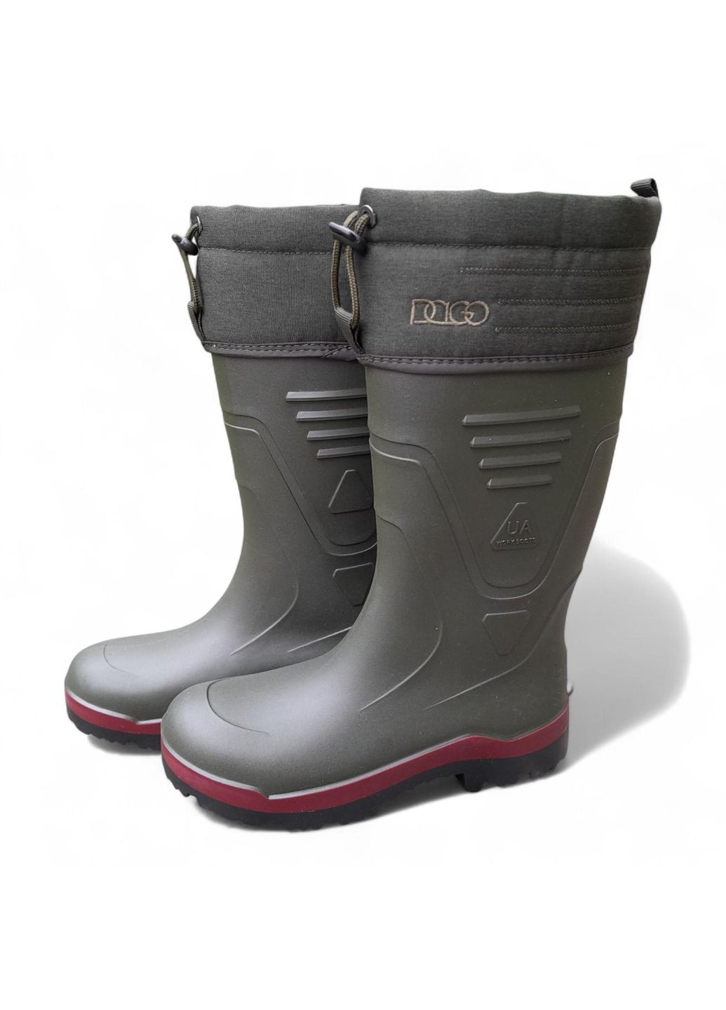 Зеленые осенние мужские резиновые сапоги с манжетой темно-зеленого цвета размер 43 (28 см) Dago