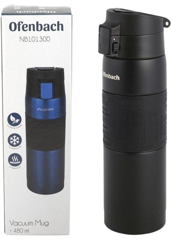 Термос-бутылка Elegance 480мл спортивная термокружка для активного отдыха с силиконовой вставкой Ofenbach (368989451)