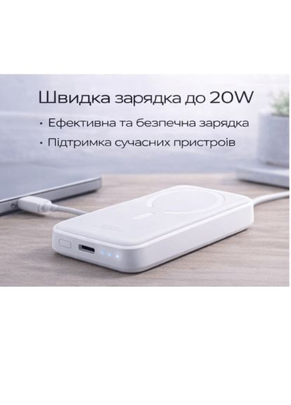 Магнитный Power Bank 20000 mAh, беспроводная зарядка 15W, PD 20W (USB-C) White Baseus (378619799)