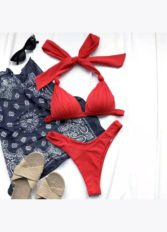 Красный летний женский раздельный купальник. No Brand