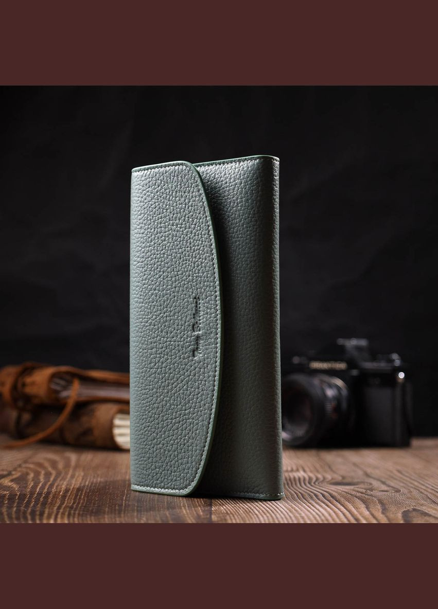 Превосходный женский кошелек с монетницей на молнии из натуральной кожи серо-зеленый 21968 Tony Bellucci (329195339)