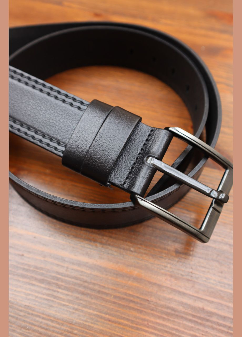Чоловічий ремінь чорний з пряжкою рядок натуральна шкіра 502017 No Brand (315424571)