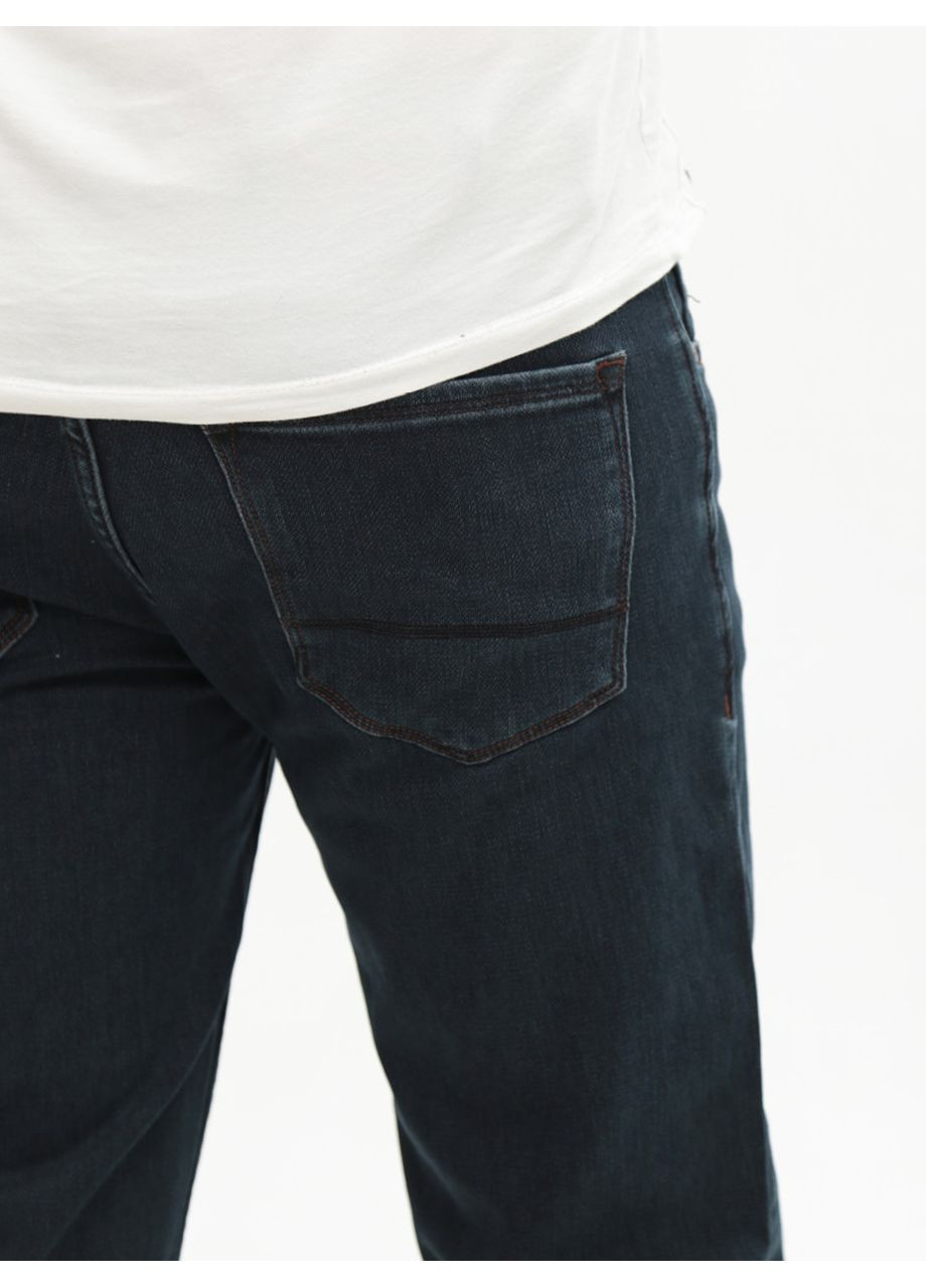 Темно-синие демисезонные прямые джинсы мужские сине-коричневые прямые со стрейчем без потертостей Пряма ARCHILES