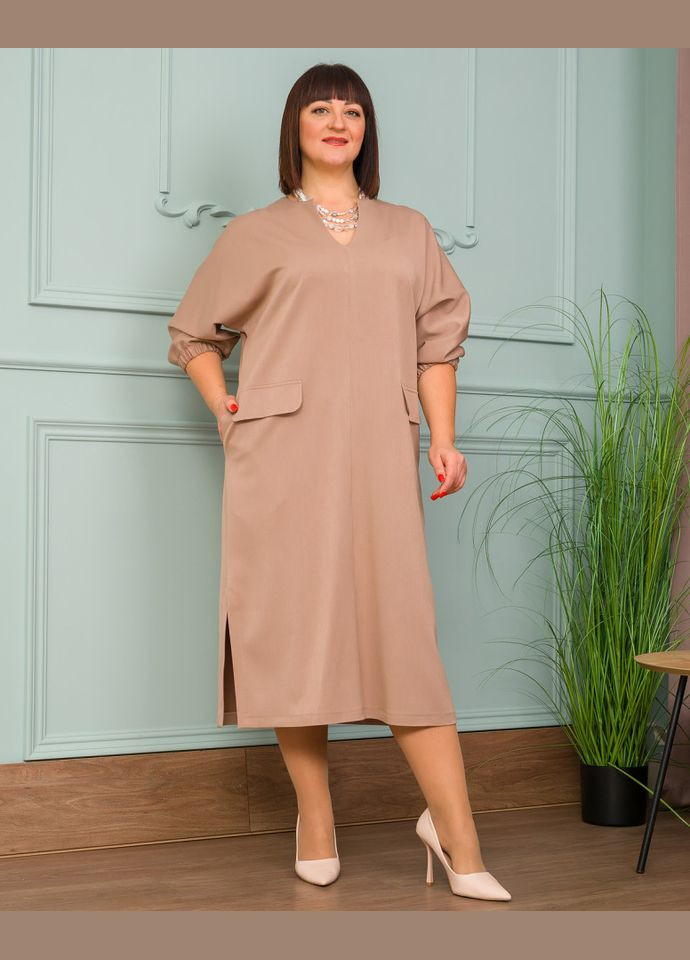 Темно-бежевое платье 14528-3 Alenka Plus
