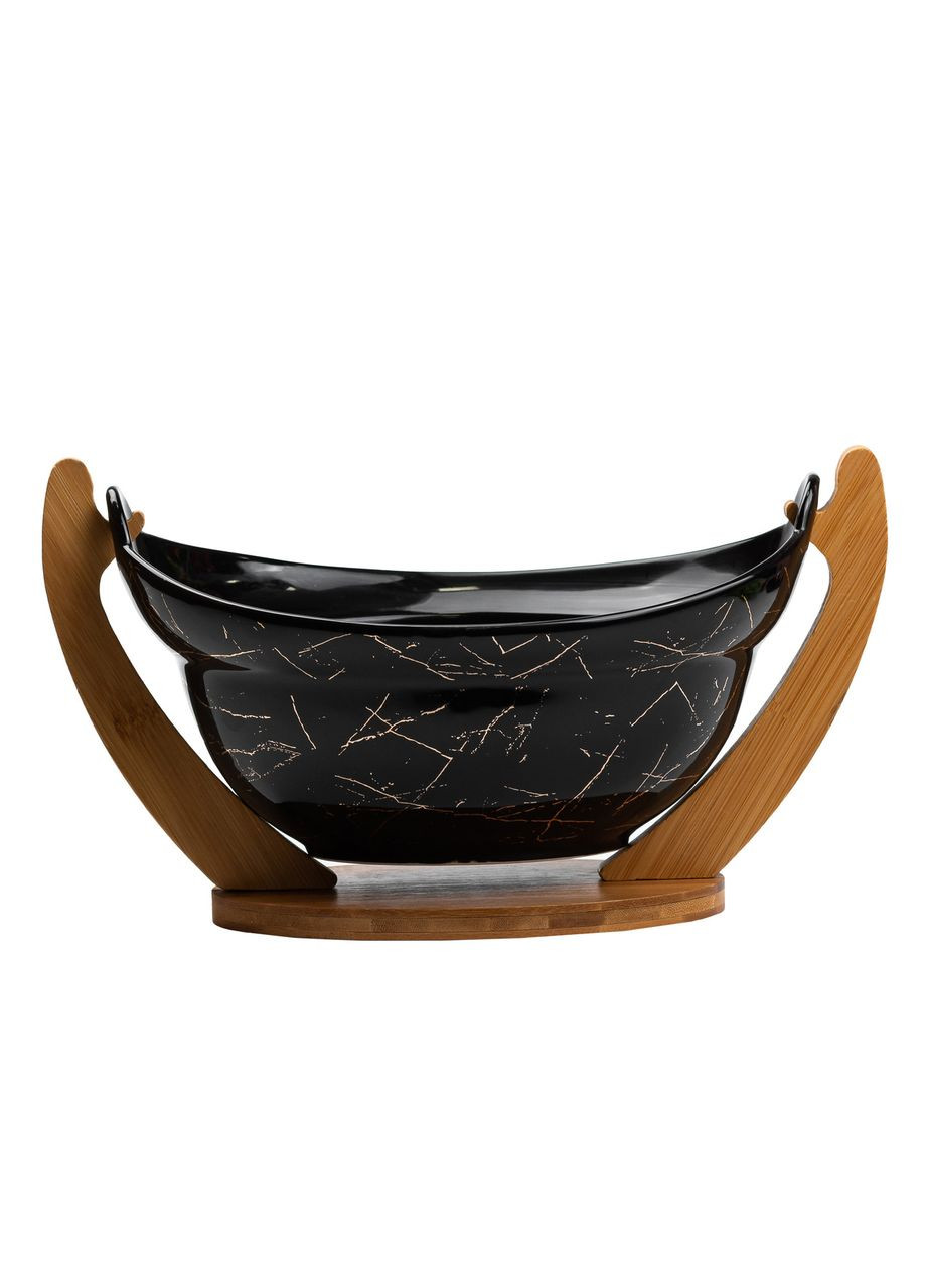 Фруктовниця керамічна на бамбуковій підставці, чорний мармур Yiwu (322421120)
