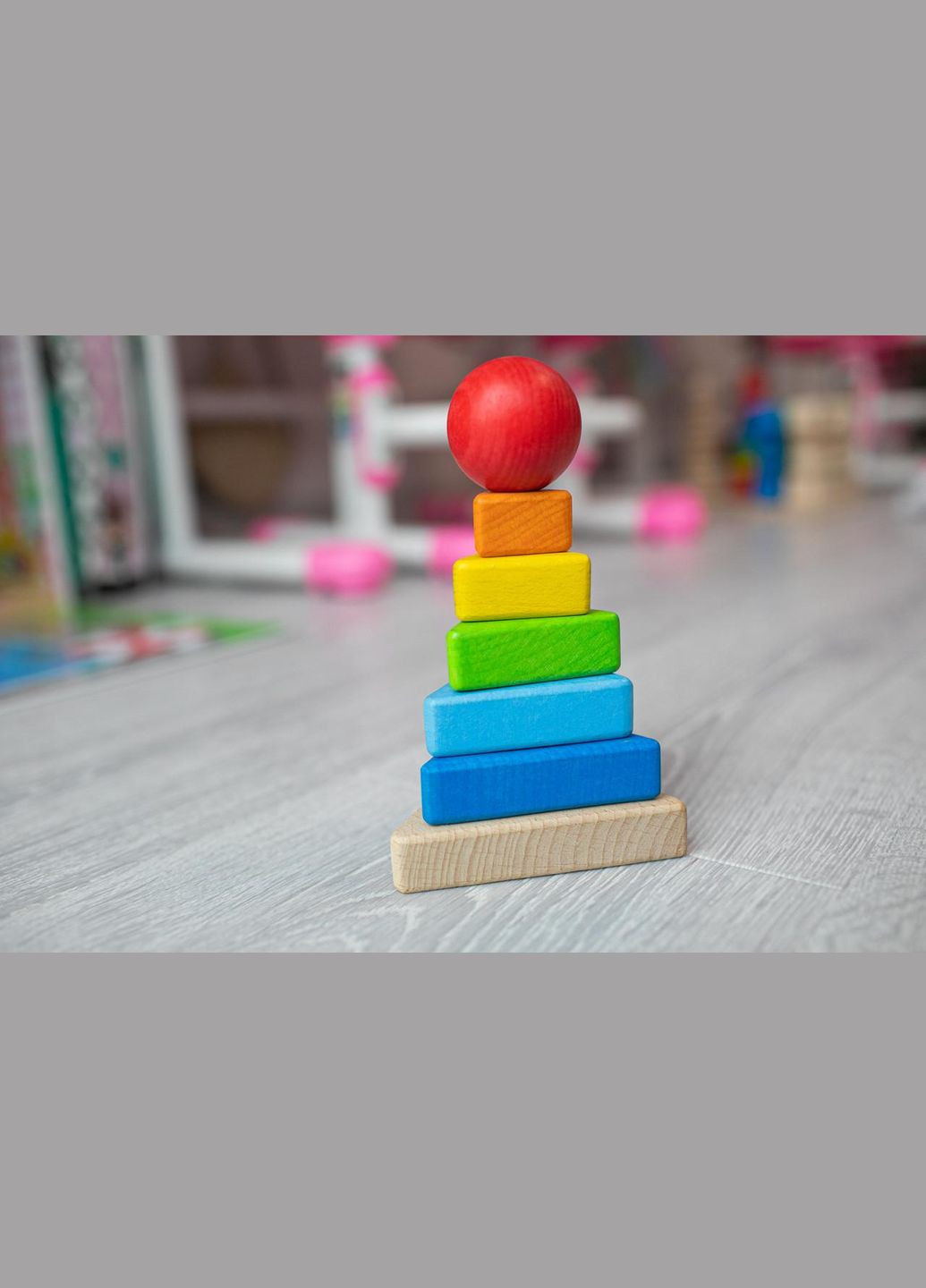 Піраміда дитяча трикутна 9х15 см різнокольорова іграшка з натурального дерева HM furnitura (330605640)